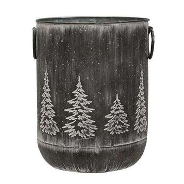 White Washed Black Metal Tree Container, 9.5